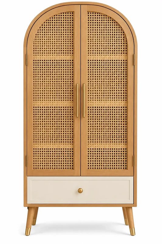 Armadio, profilo ad arco e ante intrecciate, marrone/beige